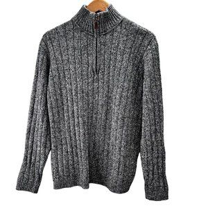 Oscar De La Renta Ribbed Knit Sweater XL Men Mock Neck 3/4 Zip Gray Blue Marled